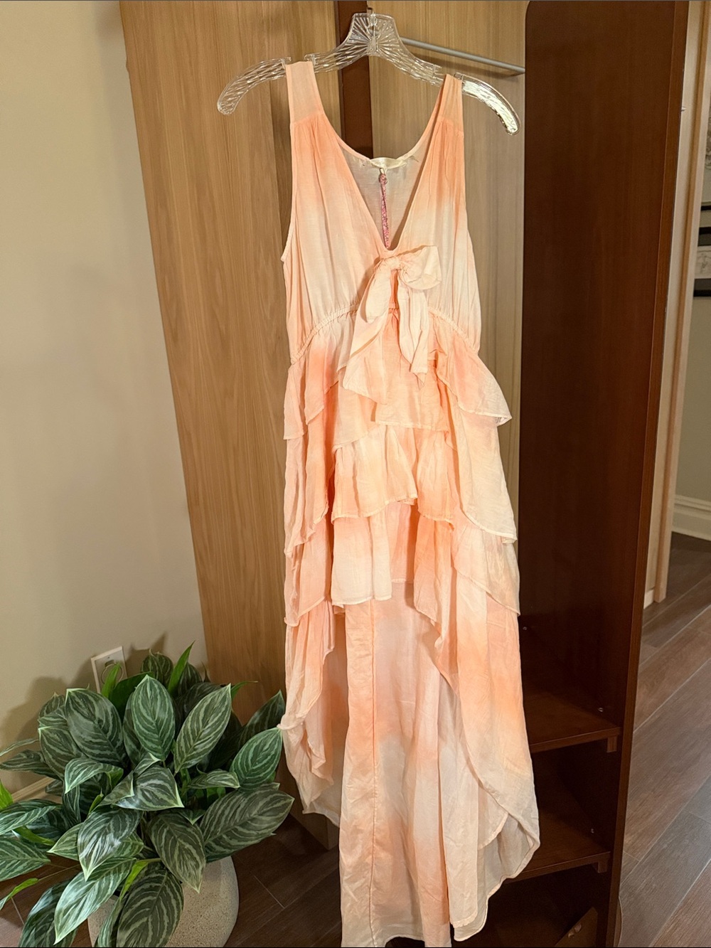 LoveShackFancy Peach Ruffled Tiered Maxi Dress